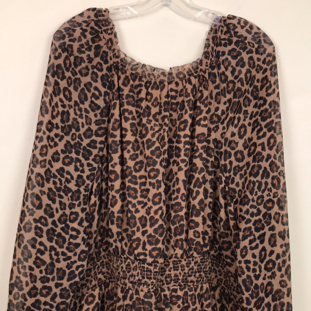 NWT Old Navy Women’s Leopard Print Long Sleeve Smocked Waist A-line Dress - Picture 8 of 12